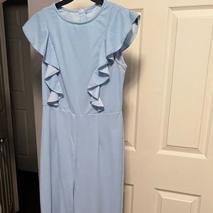 Full length light blue ruffle romper